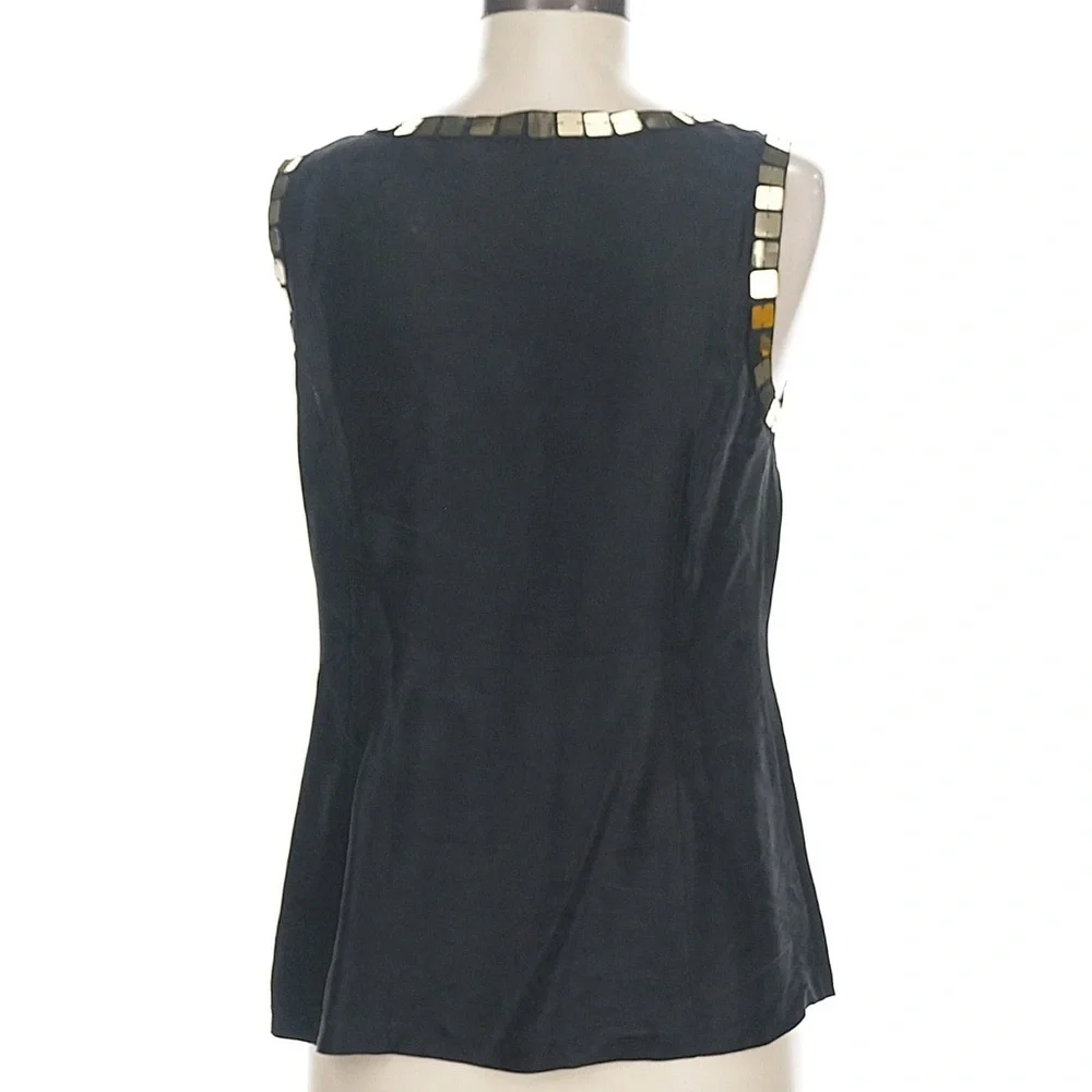 Tory Burch Sleeveless Black Silk Blouse Gold Paillettes 8 Festive Nite Out Party
